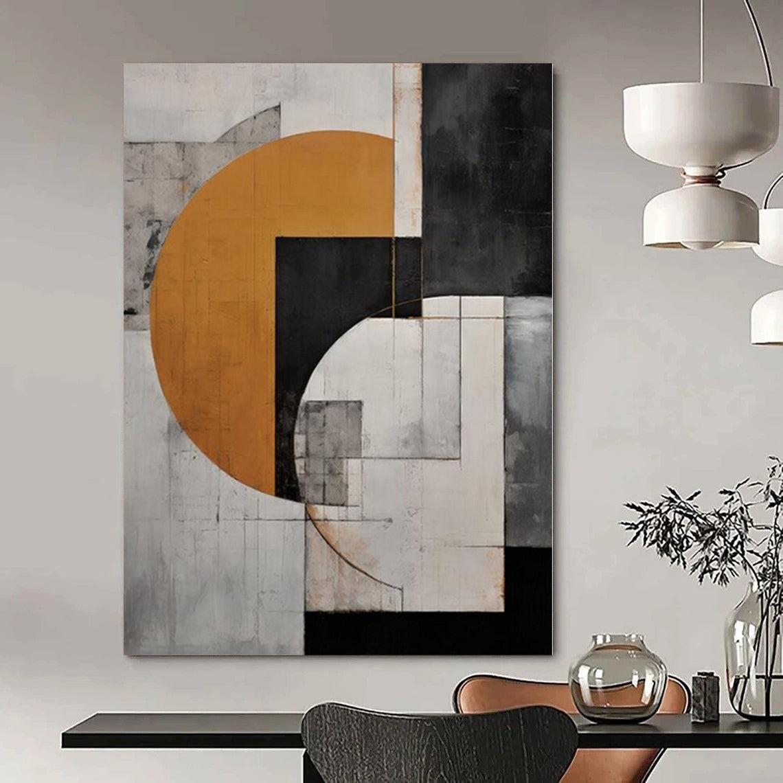 Textured Terracotta Hand-Painted Abstract Art for Mediterranean Dining Rooms