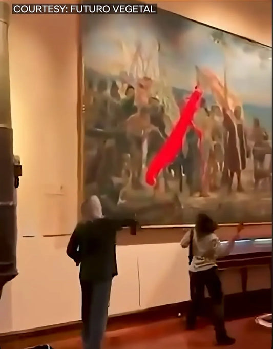 Climate Activists Deface Christopher Columbus Painting on Day Marking His Arrival to Americas