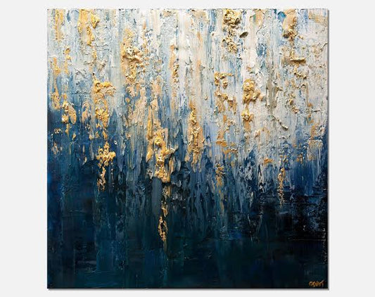 The Luxury Pairing: How Navy Blue and Gold Abstract Paintings Transform Modern Living Rooms
