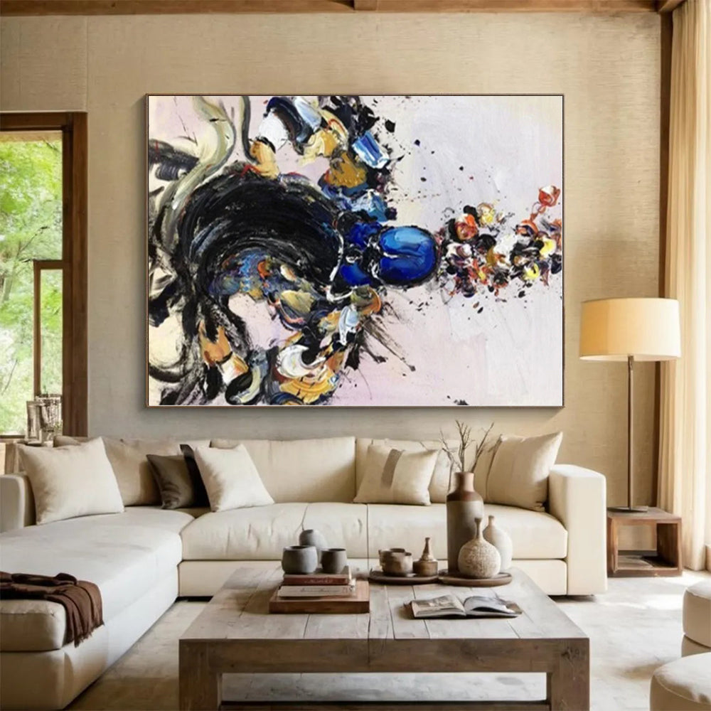 Custom-Made Expressive Hand-Painted Abstract Painting for Master Bedroom Accent Wall