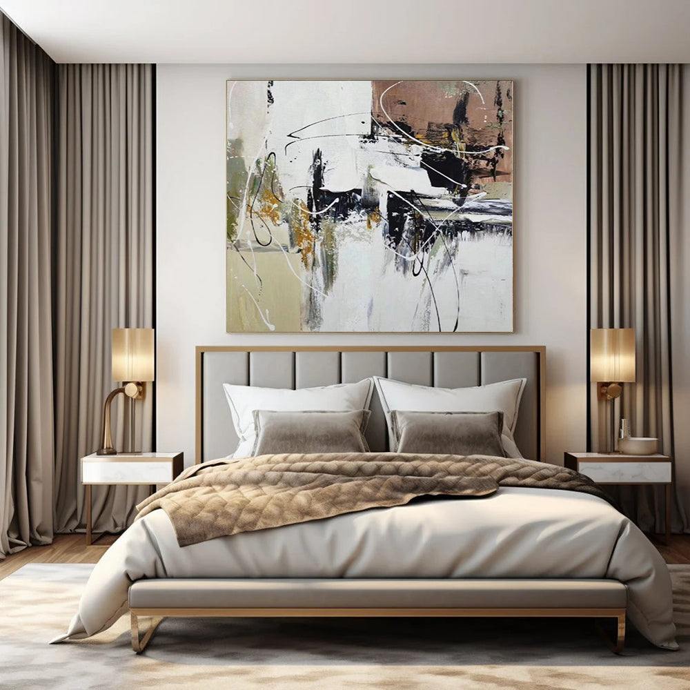 Immense Abstract Canvas for Tiny House Interiors - Hand-Painted Mixed Media on Canvas