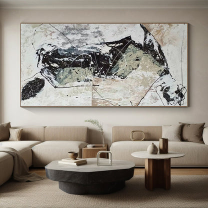 Immense Hand-Painted Abstract Art for Basement Entertainment Area