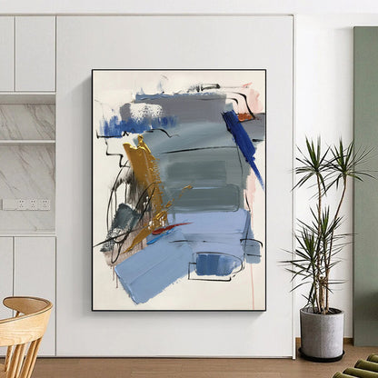 Custom Oversized Hand-Painted Abstract Canvas for Attic Living Space Feature Wall