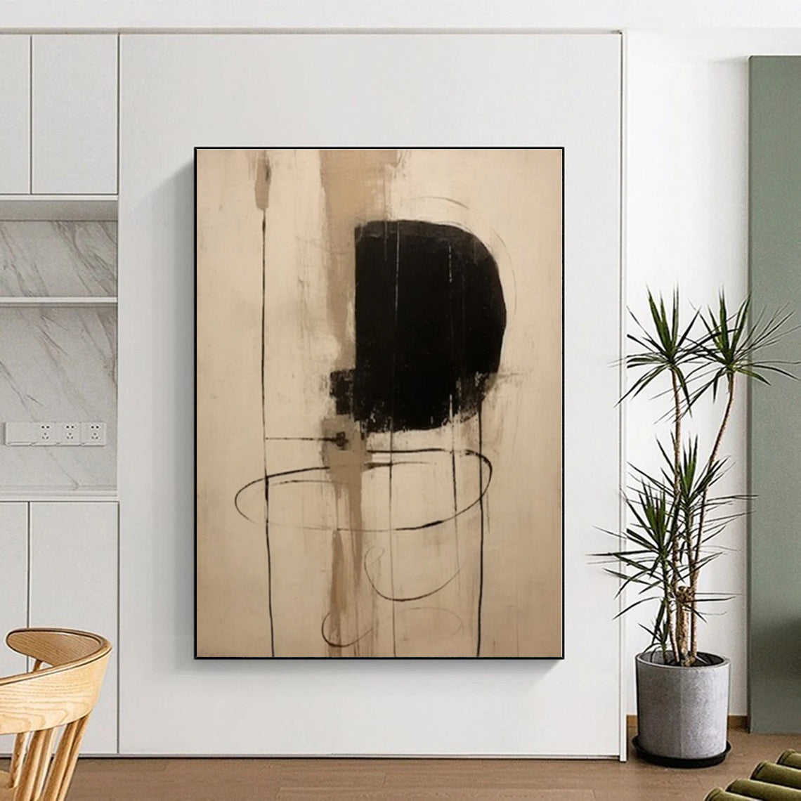 Gigantic Hand-Applied Abstract Painting for Home Library Knowledge Wall