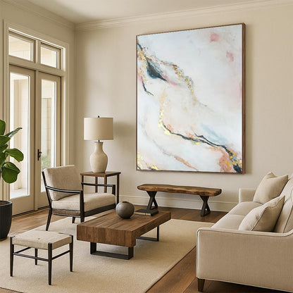 Gigantic Hand-Painted Abstract Painting for Hallway Stairwell Wall