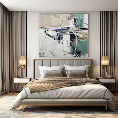 Monumental Abstract Painting for Powder Room Interiors - Custom Resin on Linen
