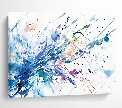 “Color Burst Splatter” - Energetic splashes of blue, purple, pink, Watercolor - Style Abstract Painting On Canvas HB0540