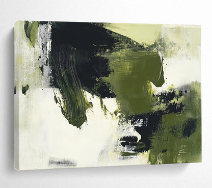 Bold Green and Black Abstract Shapes - Expressive Abstract Painting On Canvas HB0489