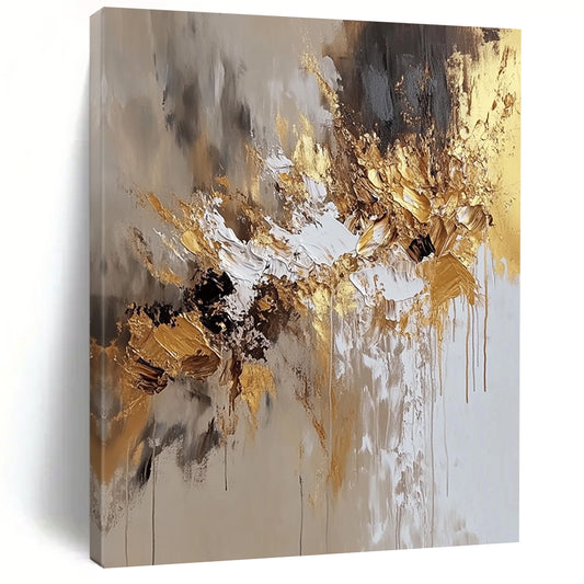 Contemporary hand-painted abstract art featuring beige and white hues with golden accents, perfect for modern aesthetic spaces. DLZ0729