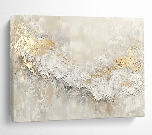 “Gilded Texture” - Beige, White, Gold with Textured Swirls - Abstract Acrylic Painting HB1337