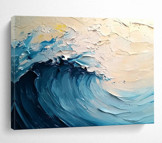 Impasto Blue Wave on Light Background - Coastal Impressionist Painting On Canvas HB0505