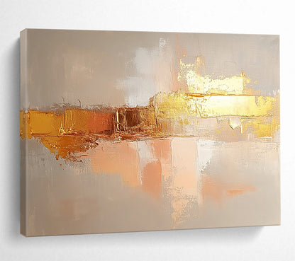 “Blush Gold Abstract” - Blush, gold, gray; Soft abstract with gold accents; Oil Painting On Canvas HB1213