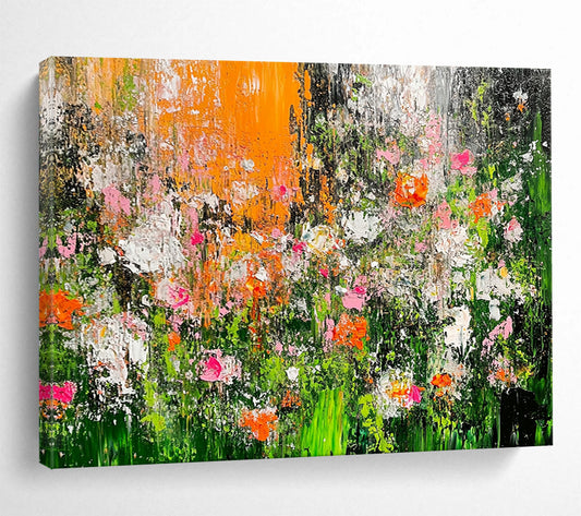 Impasto Flower Field in Orange and Pink – Textured Abstract Acrylic Floral Painting HB1472