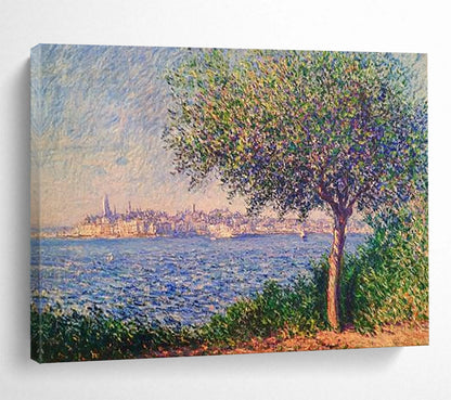 “Pointillist Tree and Sea” - Blue, Green, Purple, Pointillist Coastal Scene - Pointillist Oil Painting HB1675