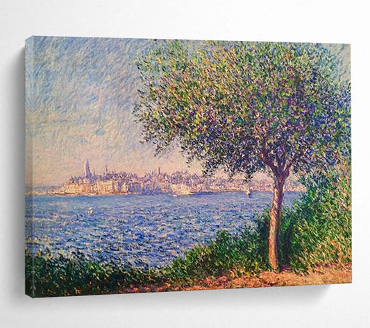 “Pointillist Tree and Sea” - Blue, Green, Purple, Pointillist Coastal Scene - Pointillist Oil Painting HB1675