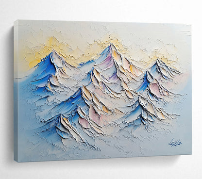 “Textured Mountain Peaks” - Blue, Purple, White, Yellow - Impasto Mountain Landscape - Acrylic Painting HB1316