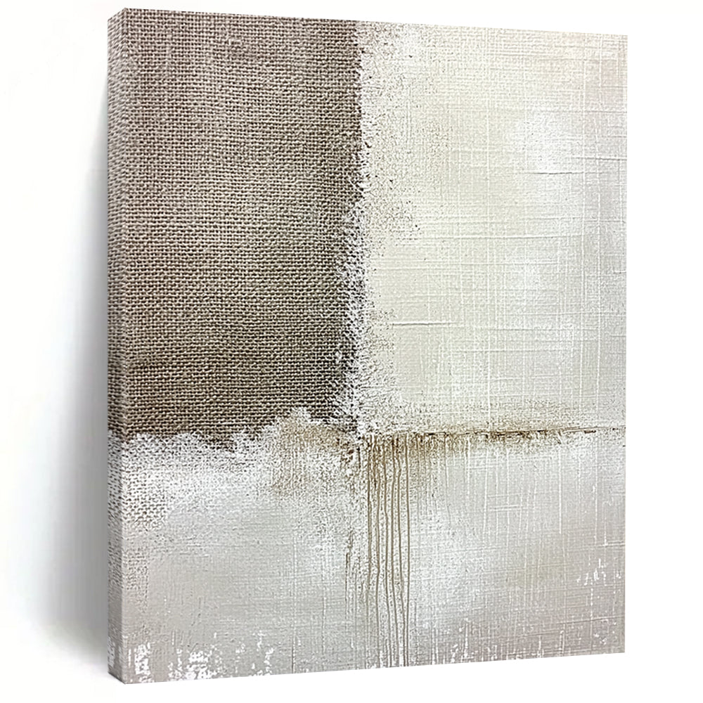 Contemporary hand-painted abstract artwork featuring textured linen and subtle paint streaks set against a soft grayish-white background for added depth. DLZ1171