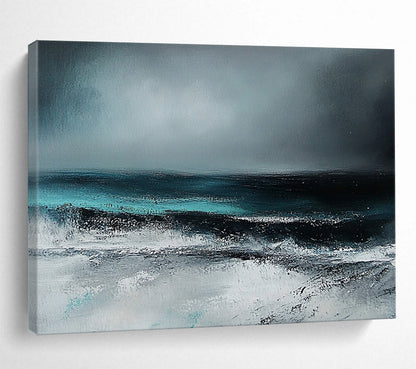 “Dark Sea Storm” - Gray, Blue, Black, White - Stormy Sea Abstract - Acrylic Painting HB1305