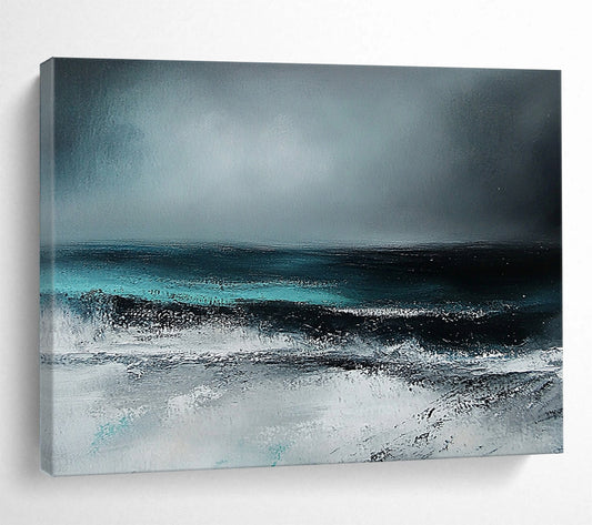 “Dark Sea Storm” - Gray, Blue, Black, White - Stormy Sea Abstract - Acrylic Painting HB1305