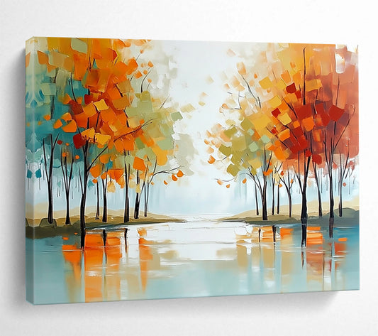 Abstract Autumn Trees Reflecting in Water - Modern Landscape Painting On Canvas HB0455