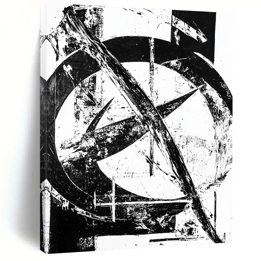 Black & White Abstract Geometric Marks - “Monochrome Urban Graffiti” Painting On Canvas HB221