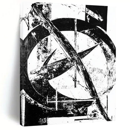 Black & White Abstract Geometric Marks - “Monochrome Urban Graffiti” Painting On Canvas HB221