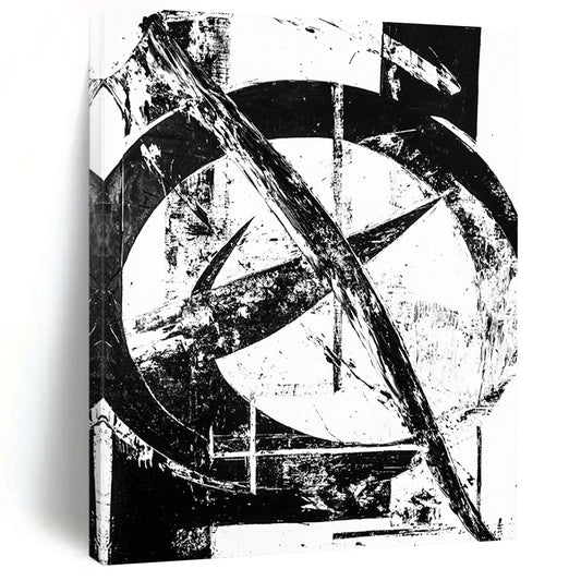 Black & White Abstract Geometric Marks - “Monochrome Urban Graffiti” Painting On Canvas HB221