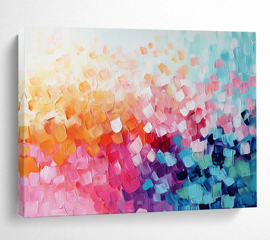 “Colorful Cubist Dots” - Rainbow Colors, Cubist Dots - Painting On Canvas HB1408