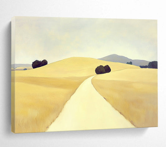 Yellow, Gray, Purple and Green Minimalist Path "Golden Journey" Painting On Canvas HB0672