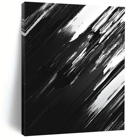 Black, White and Gray Dynamic Strokes "Shadow Motion" Painting On Canvas HB313