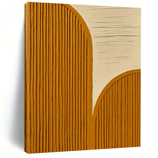 Contemporary abstract artwork featuring textured wood grain patterns in yellow and gold against a white backdrop embodying tranquility and harmony. DLZ1345