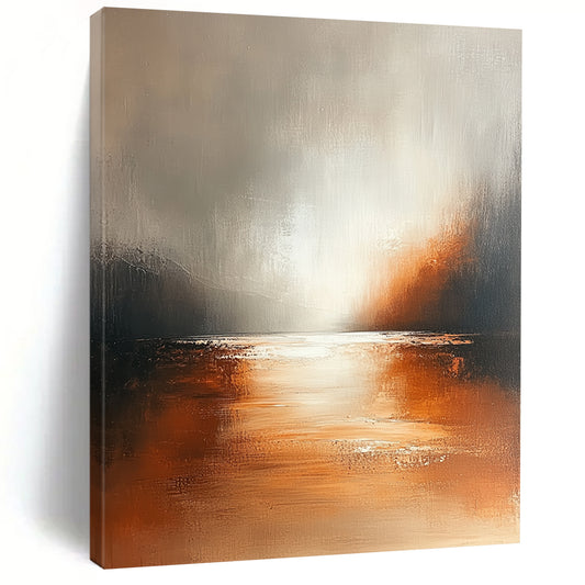 Contemporary hand-painted abstract art featuring soft tones in brown and white with subtle gradients on a textured canvas for a serene modern aesthetic. DLZ0429