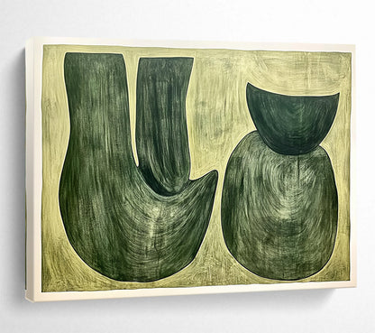 “Green Shapes on Beige” - Greens, Beiges, Abstract Organic Shapes - Acrylic Painting HB1762