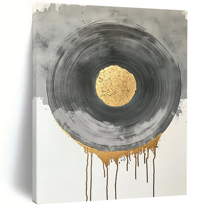 Black, Gray, Gold and Silver Geometric Circles "Harmonious Circles" Painting On Canvas HB384