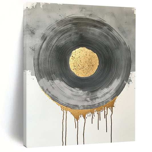 Black, Gray, Gold and Silver Geometric Circles "Harmonious Circles" Painting On Canvas HB384