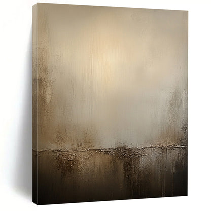 Large contemporary hand-painted abstract artwork in warm neutral tones featuring textured beige walls that evoke tranquility and depth without clear outlines. DLZ0988