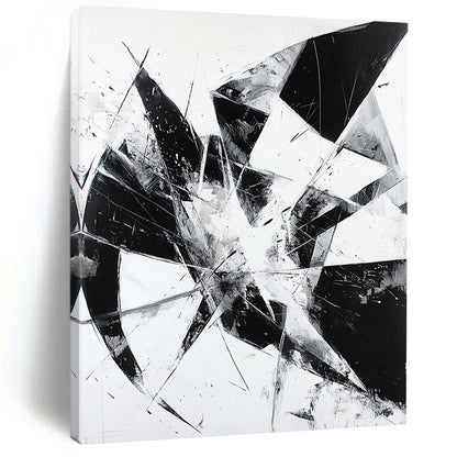 Black and White Geometric Shards "Broken Order" Painting On Canvas HB268