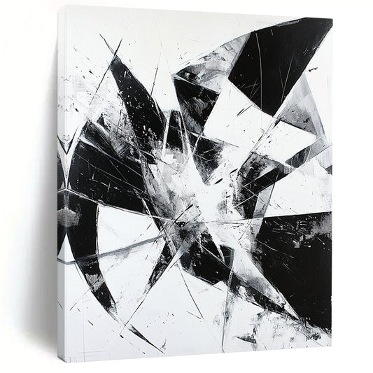 Black and White Geometric Shards "Broken Order" Painting On Canvas HB268