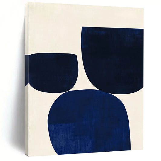 Contemporary hand-painted abstract artwork featuring minimalist Japandi style with blue and white simple shapes for a serene ambiance. DLZ1618