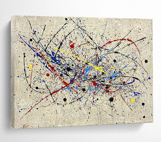 “Colorful Splatter Painting” - Multicolor splatters, gray background, Abstract Expressionist Painting HB0633