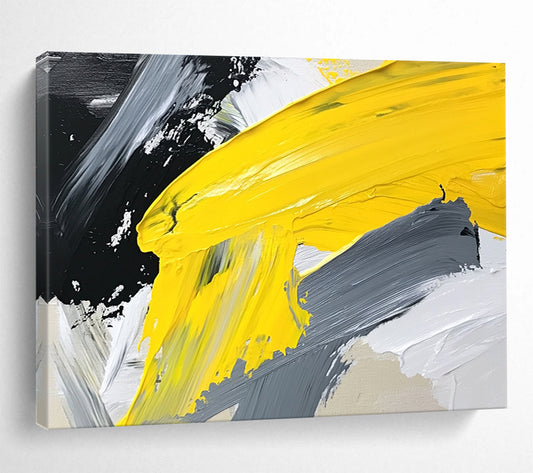 “Yellow - Gray Layered Abstraction” - Yellow, Gray, White, Textured Color Blocks - Acrylic Painting HB1627