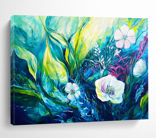 “Teal - Green Floral Abstraction” - Teal, Green, Abstract Floral, Lush Brushstrokes HB1124