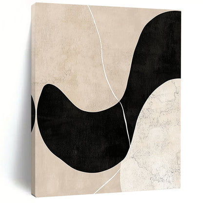 Contemporary abstract artwork featuring beige and black tones minimalist design hand-drawn lines soft edges balanced composition with depth and white line accents. DLZ0790