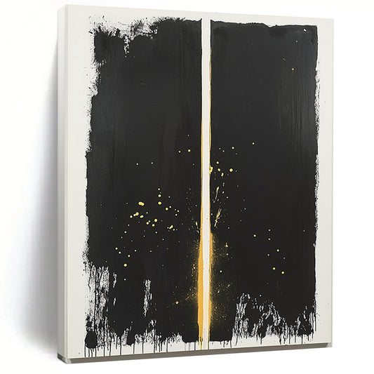 Black & Gold Vertical Split - “Stellar Curtain” Painting On Canvas HB195