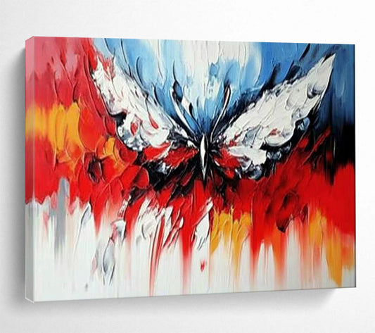 Red, Blue, White, Yellow and Gray Abstract Butterfly "Vibrant Wings" Painting On Canvas HB0418