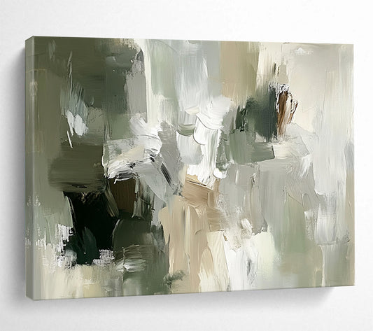 “Muted Tones Abstraction” - Green, Gray, Beige, Textured Layers - Abstract Oil Painting HB1535