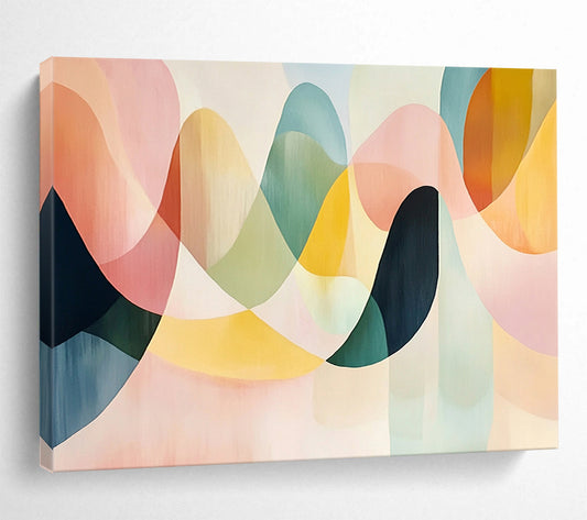 “Colorful Wavy Shapes” - Pastel pink, green, yellow, Abstract Geometric Painting HB0629