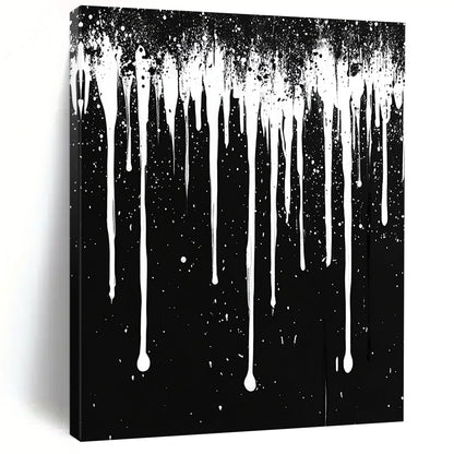 White Dripping Paint on Black "Celestial Drip" Painting On Canvas HB306