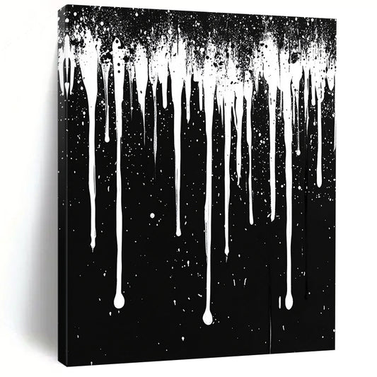 White Dripping Paint on Black "Celestial Drip" Painting On Canvas HB306