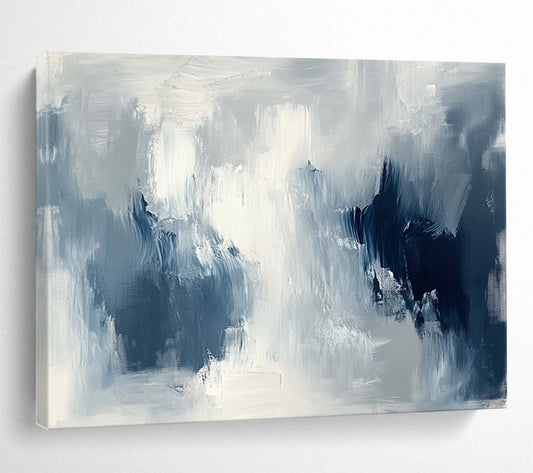 “Blue - Gray Mist” - Blue, Gray, White, Abstract Misty Textures Painting On Canvas HB1056